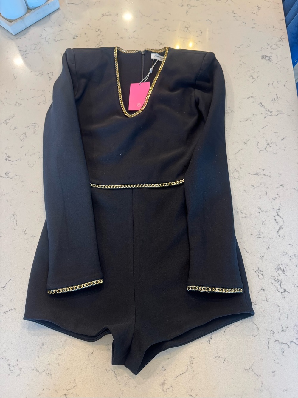 Amanda Uprichard Black Dress with Gold Chain Trim